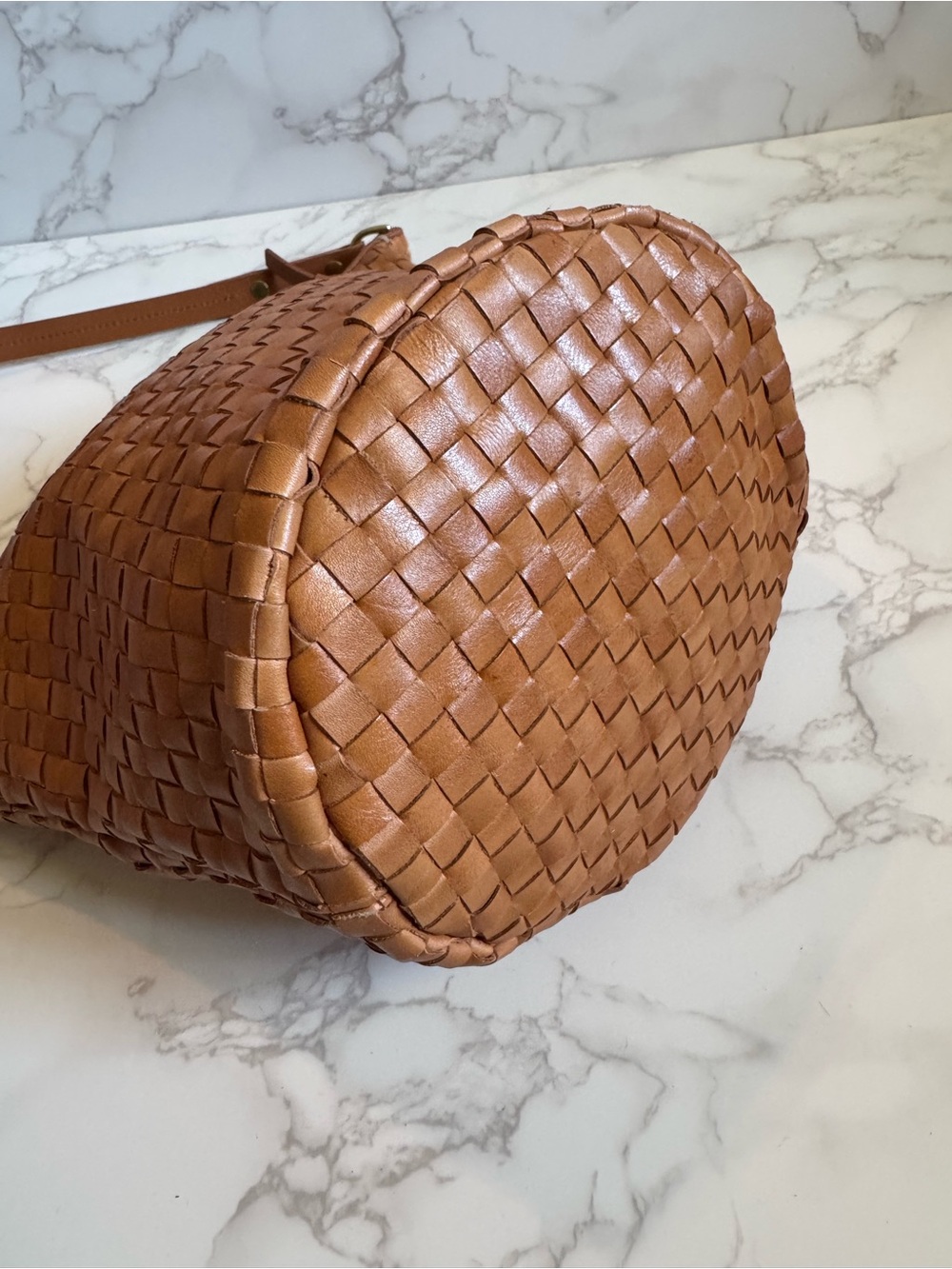Clare V. Petite Jeanne | Natural Woven Checker | Leather Shoulder Bag - Picture 5 of 10